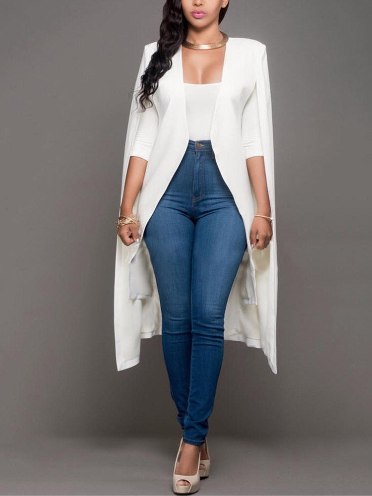 Long Sleeve Cape Blazer Black / 3XL