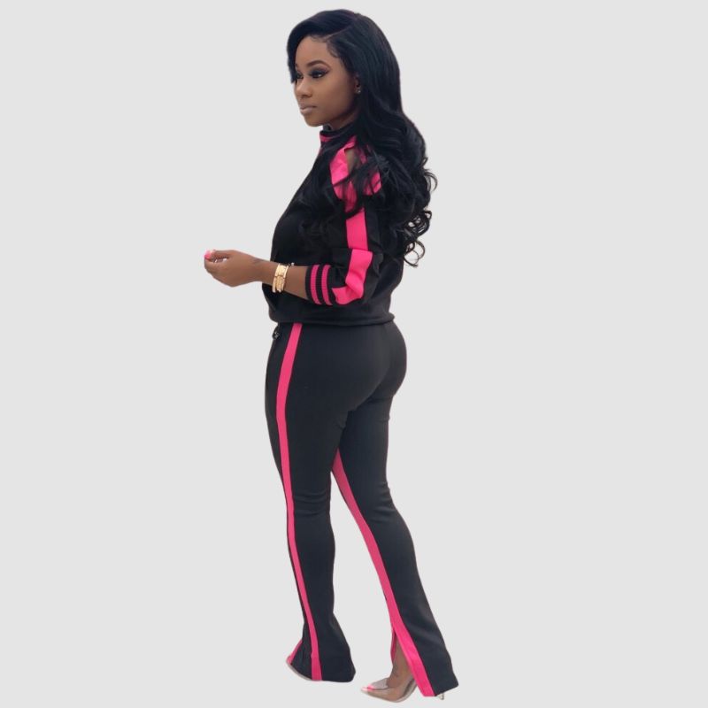 Off Shoulder Zip Top & Split Pant Set Rose / S
