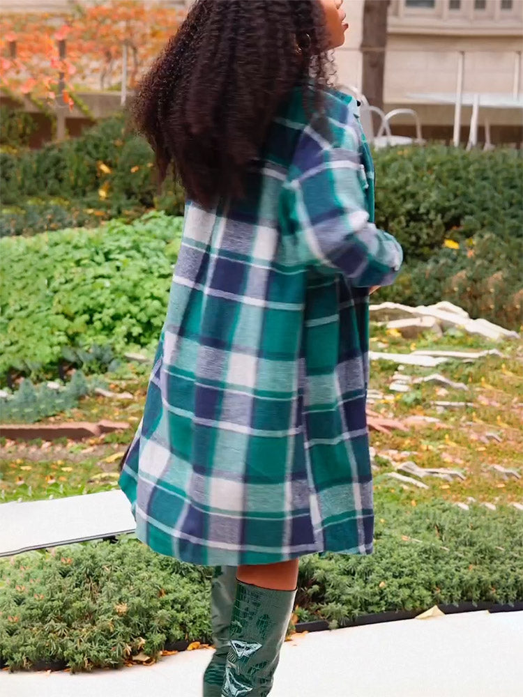 Flannel Pocket Plaid Cardigan Green / 2XL