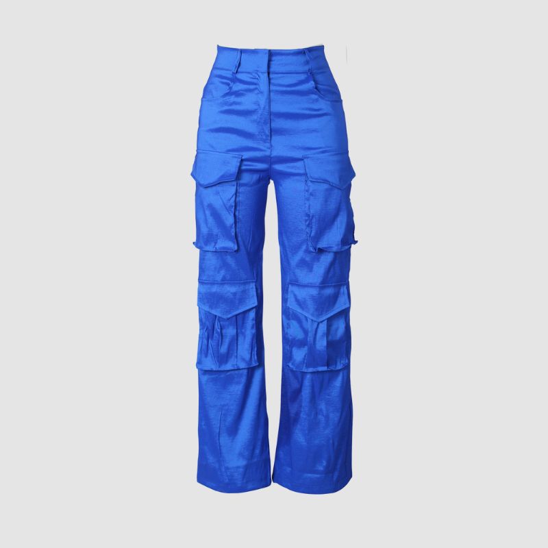 Solid Color Multi-Pocket High Waist Cargo Pants Black / S