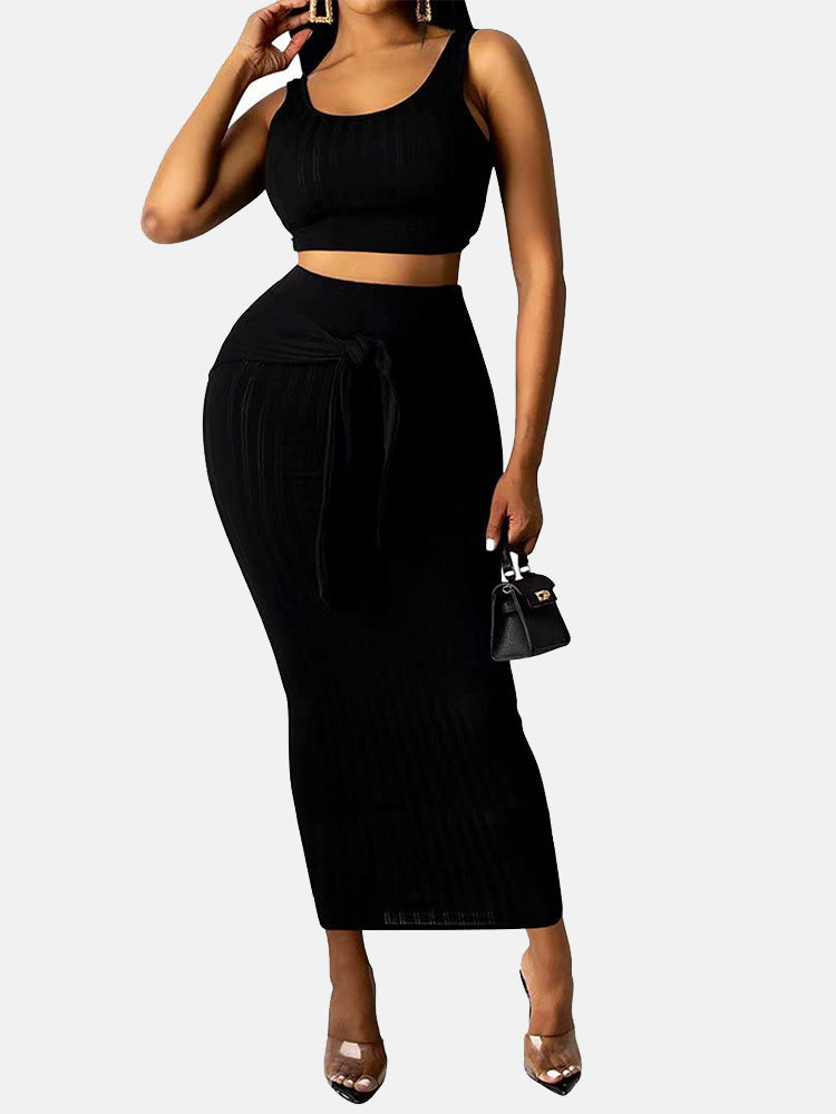 Tank Top & Tie Up Skirt Black / 2XL