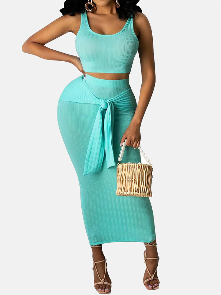 Tank Top & Tie Up Skirt Black / XL