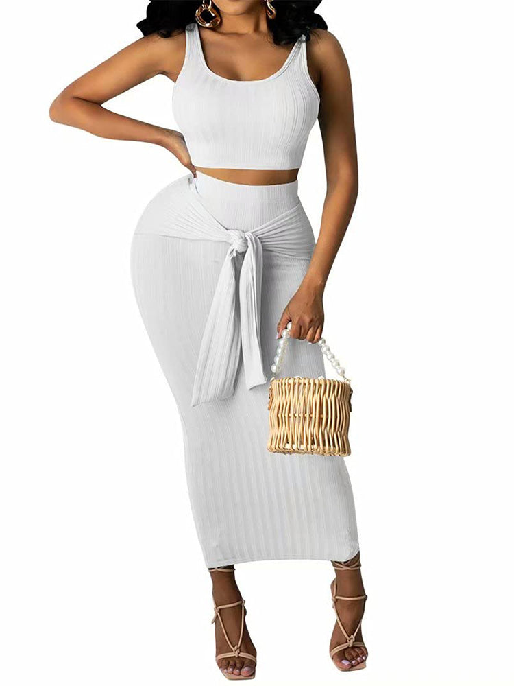 Tank Top & Tie Up Skirt Light Pink / M