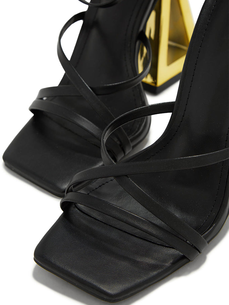 Geo Heel Square Toe Sandals Black / 8.5