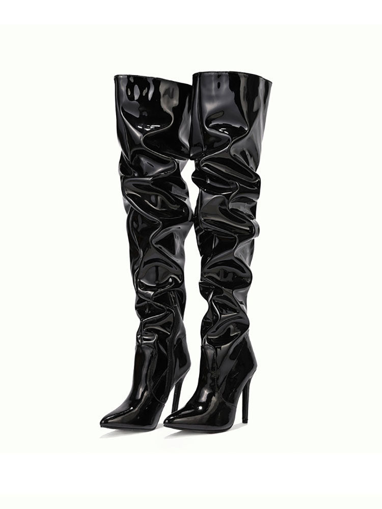 PU Pointed Toe Over The Knee Boots Black / 4/4.5