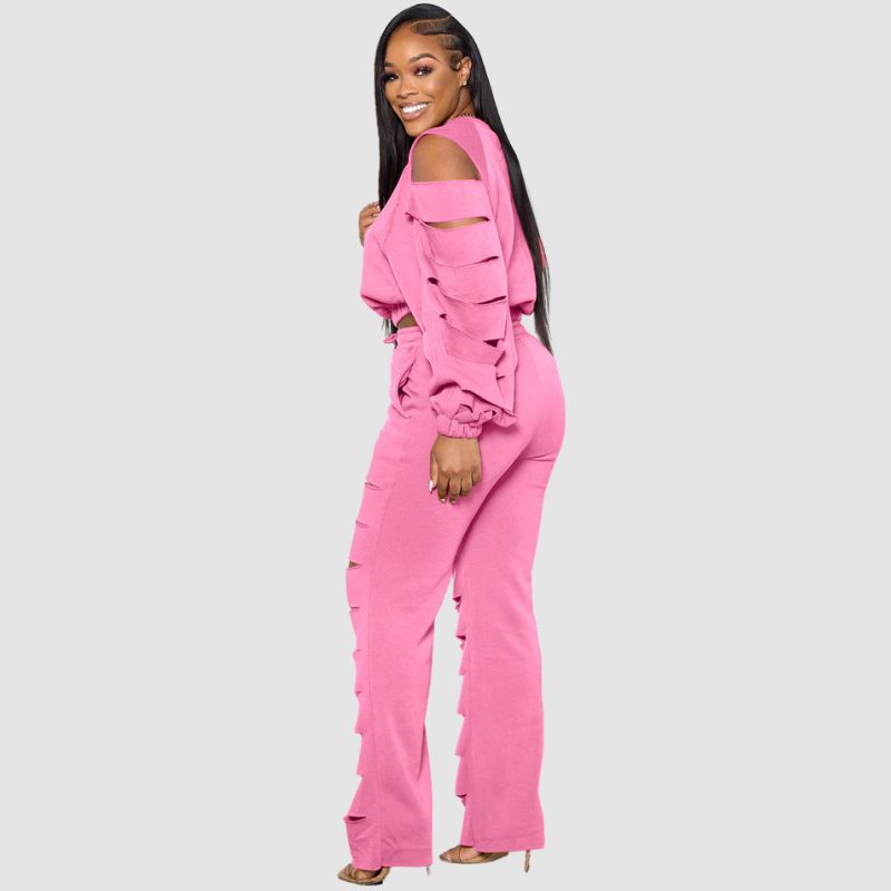 Hollow Out Design Pant Set Black / 3XL