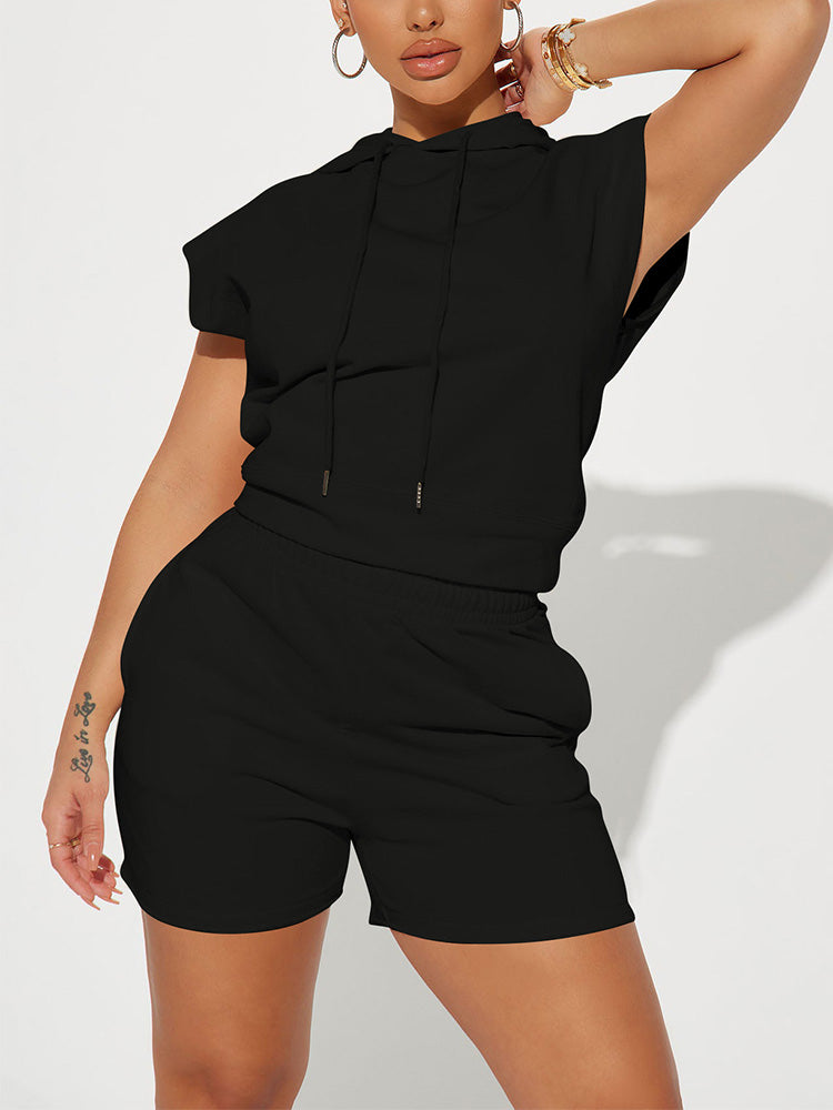 Sleeveless Hoodie Set Black / S