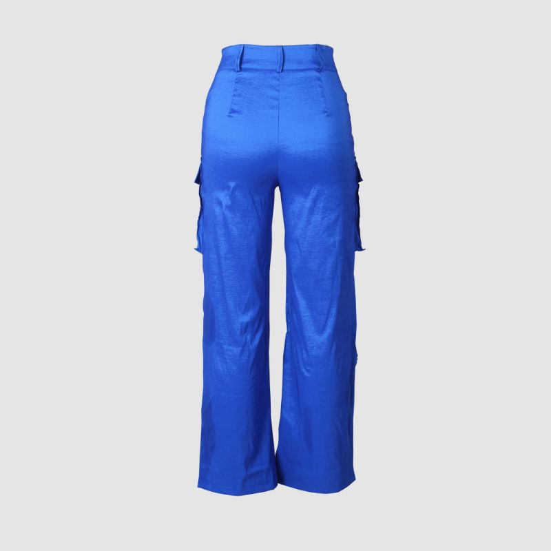 Solid Color Multi-Pocket High Waist Cargo Pants Black / M