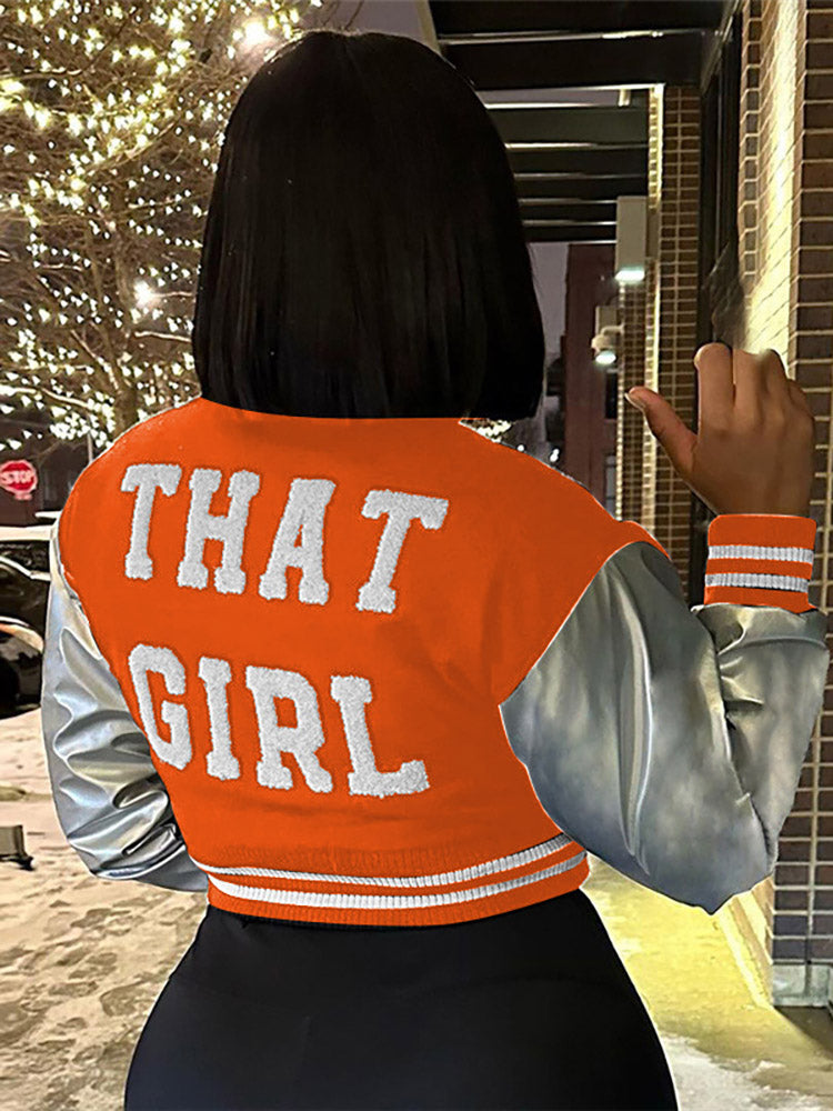 PU Baseball Crop Jacket Red / L