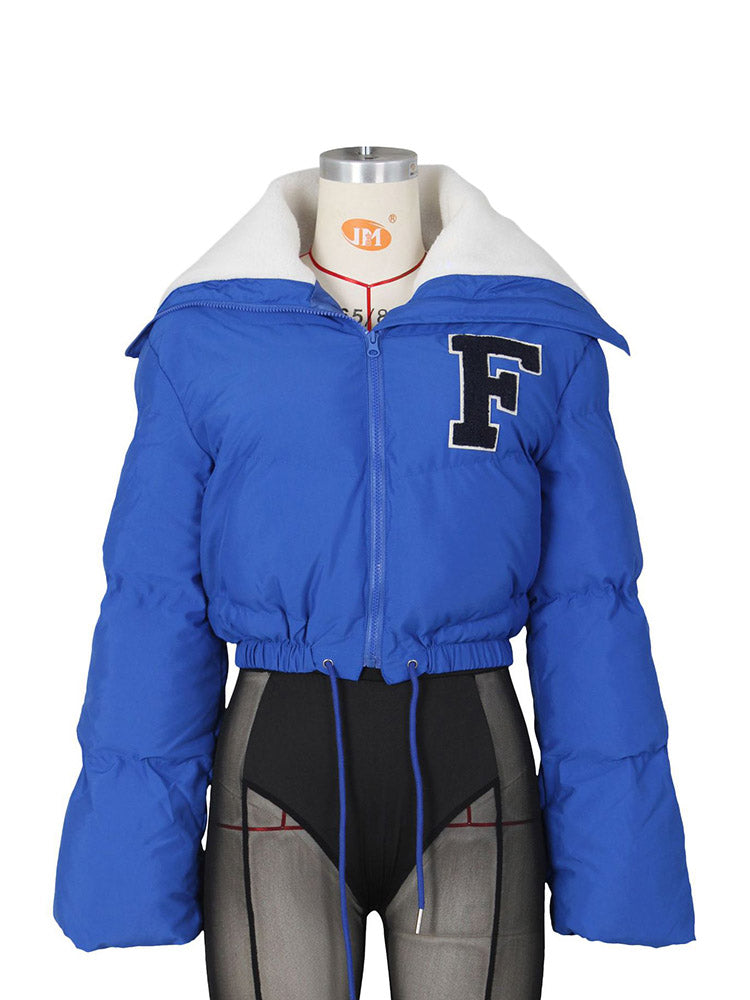 Letter Embroidery Puffer Jacket White / S