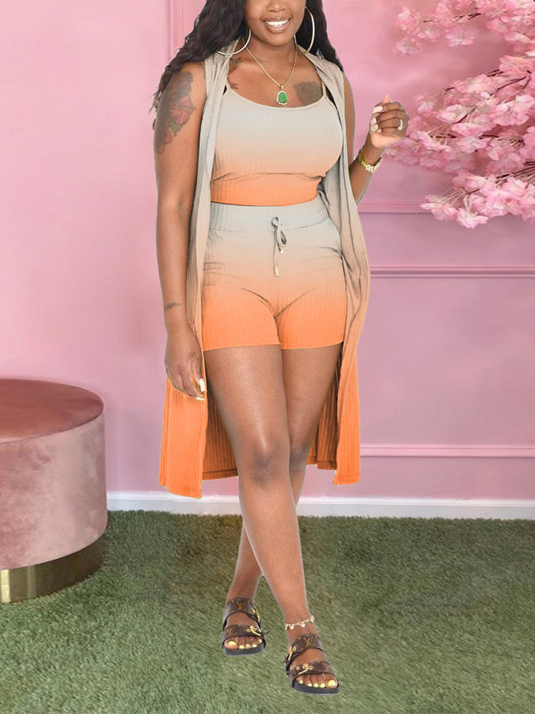 Gradient Ribbed 3PC Set Rose / 2XL