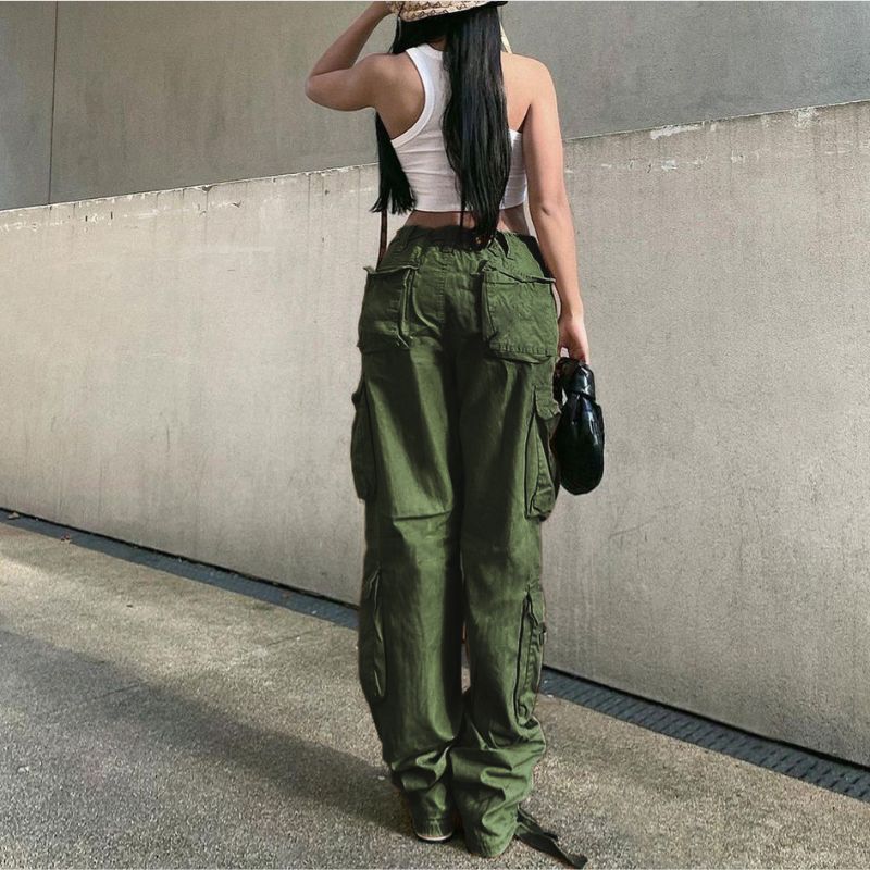 Vintage Wide Leg Cargo Pants Dark Grey / M