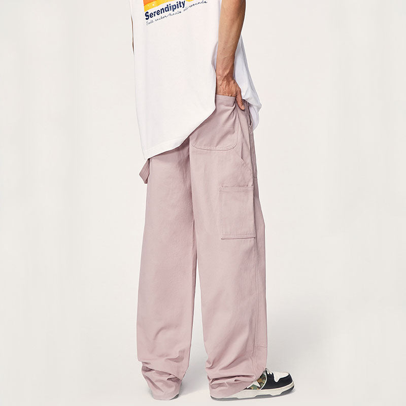 Wide Leg Solid Color Cargo Pants Coffee / XL