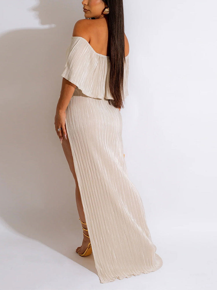 Off Shoulder Top Split Skirt Black / M