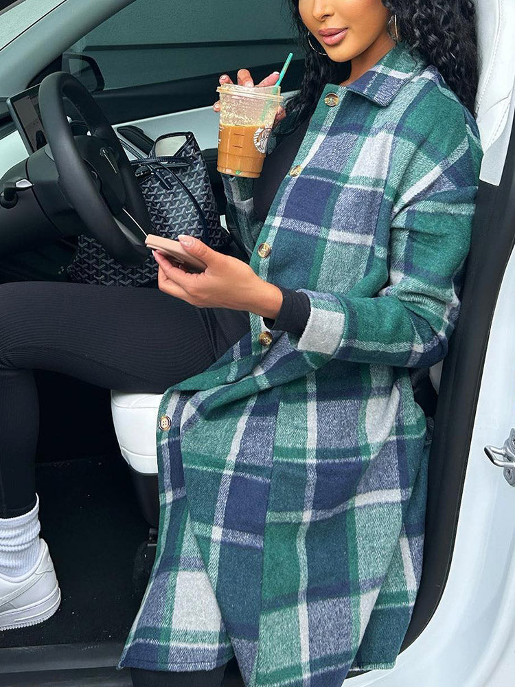 Flannel Pocket Plaid Cardigan Khaki / S