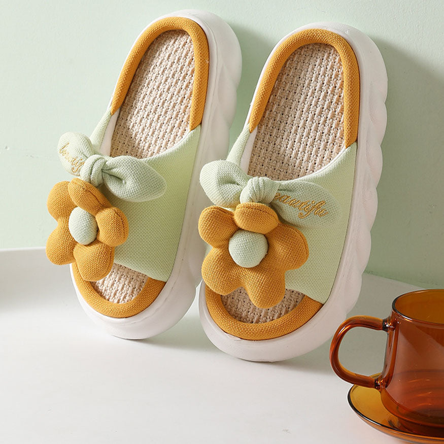 Cute Flower Decor Linen Slippers Pink / EU:39-40:US Women's 8-9.5 Men's 5.5-7