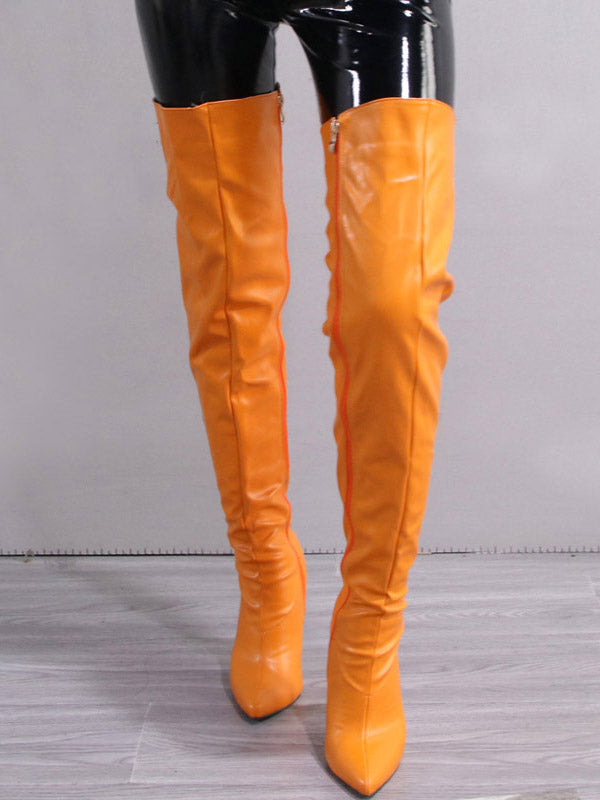 Full Zip Over The Knee Leather Boots Red / 9/9.5