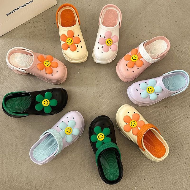 Smile flower Design Garden Clog White / EU:37-38:US Women's 6-7.5