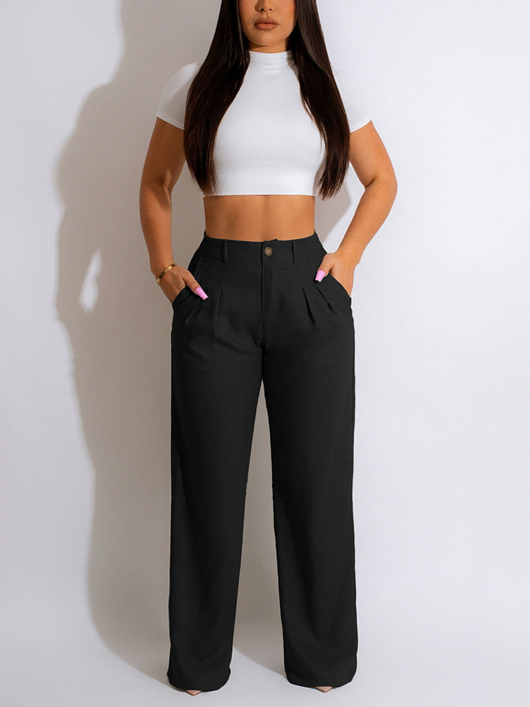 High Waist Pockets Pants Black / L