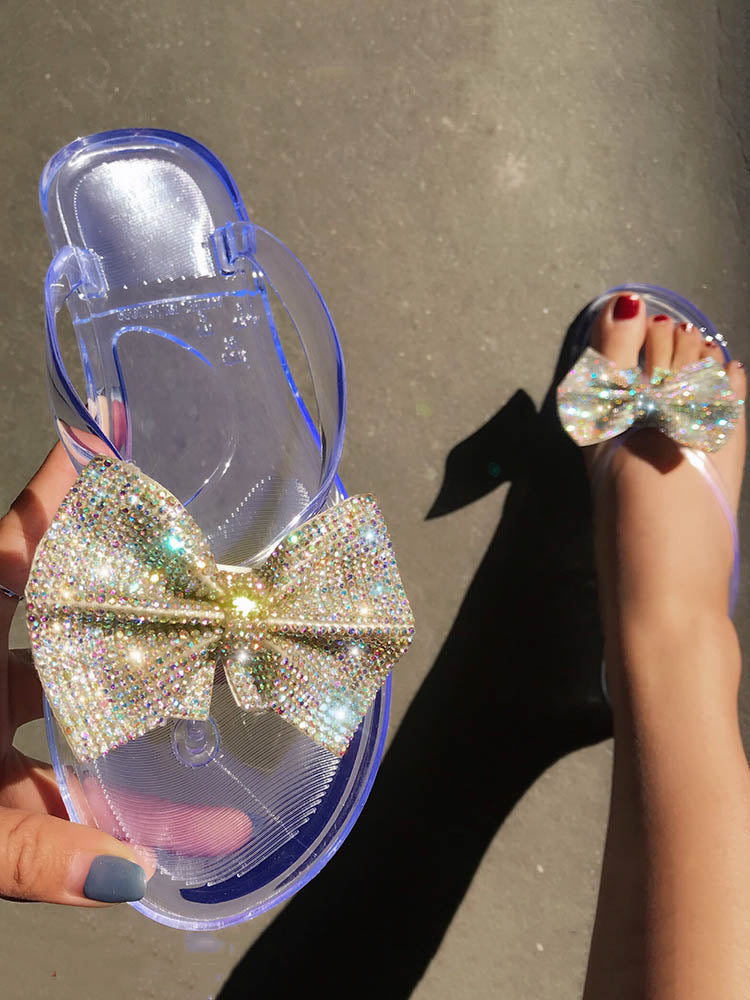 Bow Rhinestone Flip-Flops Sandals Black 2 / 8.5