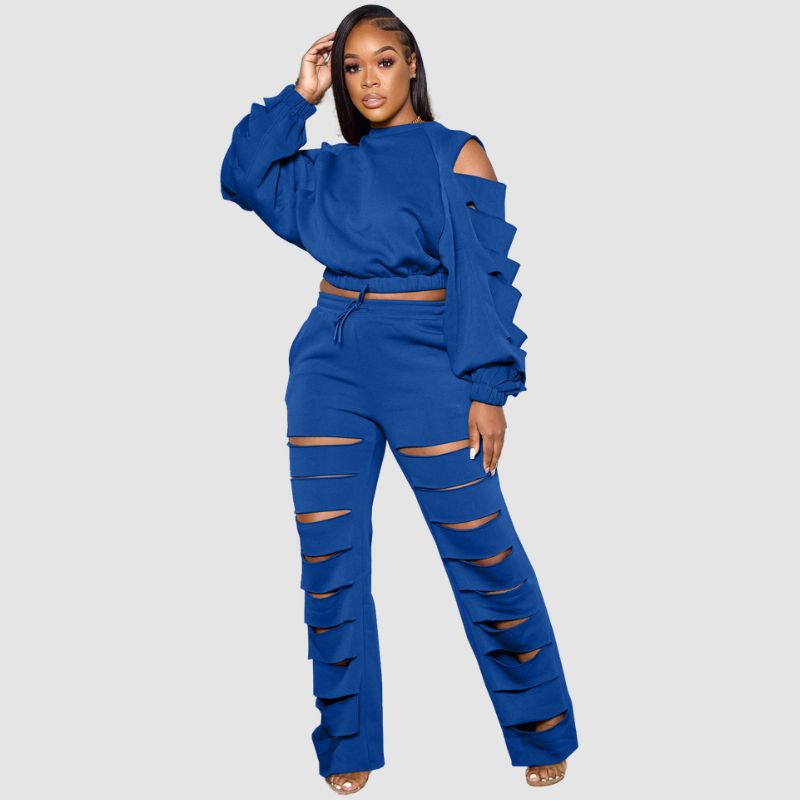 Hollow Out Design Pant Set Grey / S