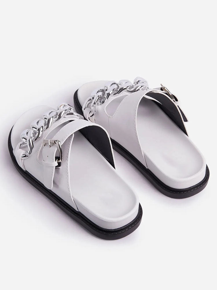 Chain Decor Double Buckles Sandals Khaki / 6.5/7