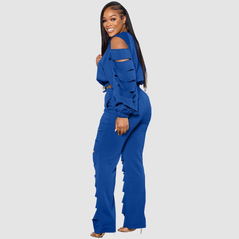 Hollow Out Design Pant Set Grey / M
