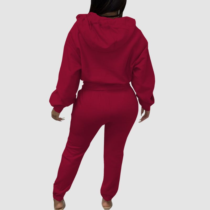 Solid Color Zip Hoodies Pant Set Black / XL