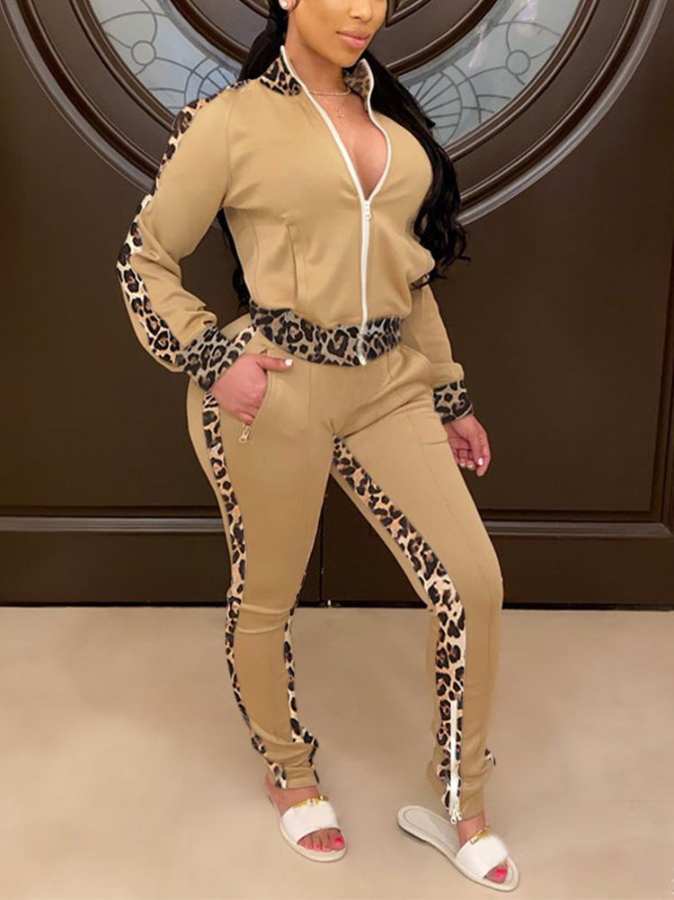 Cold Shoulder Leopard Patchwork Set White / L