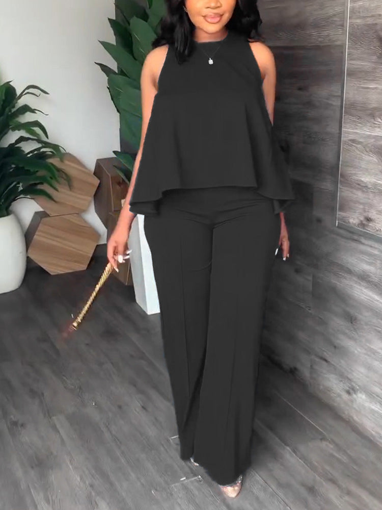 Tank Top Wide Pants Set Black / 2XL