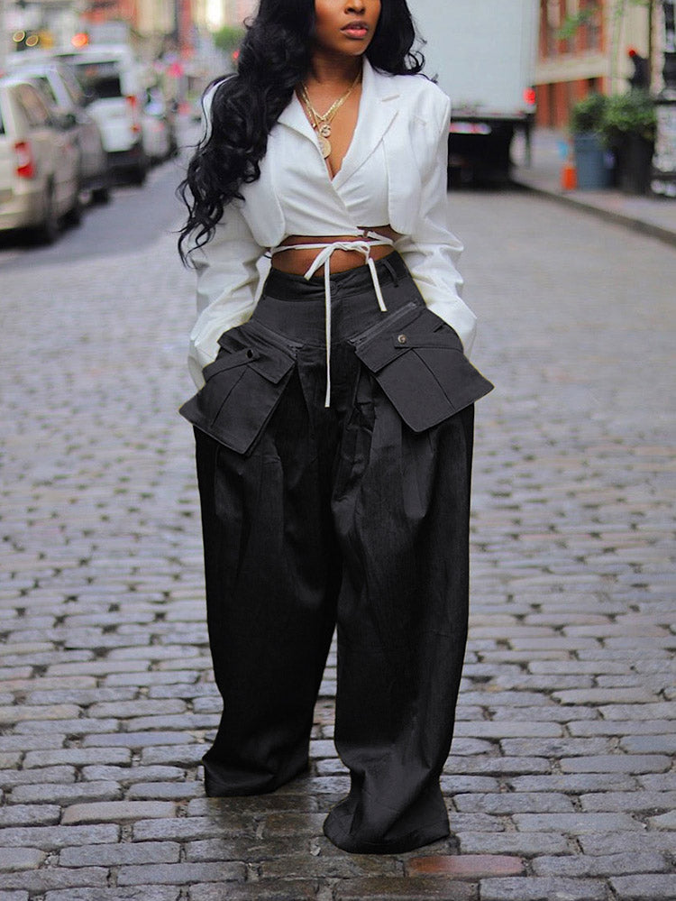 Cargo Pocket Wide Leg Pants Black / L
