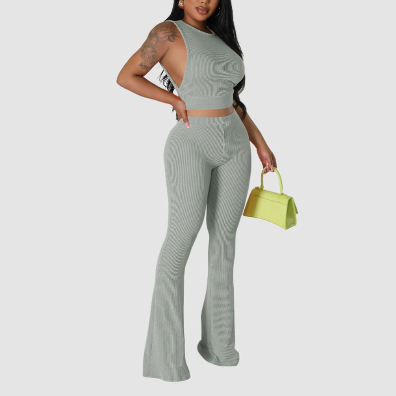 Solid Color Ribbed Knit Vest Set Black / XL