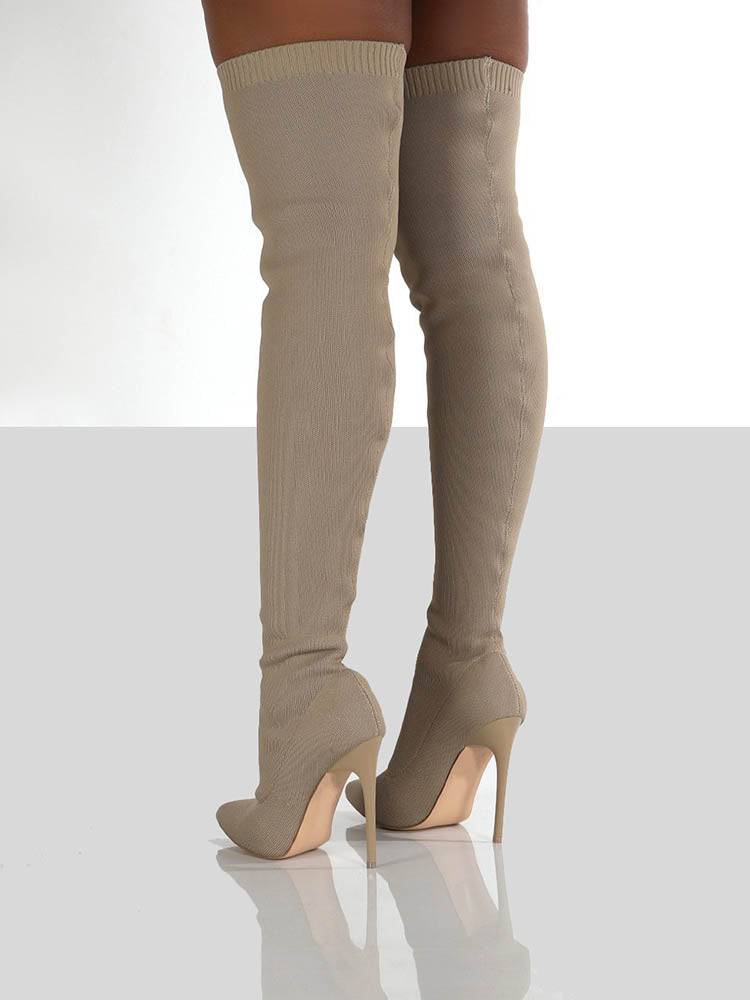 High Heels Sock Boots Khaki / 7.5/8