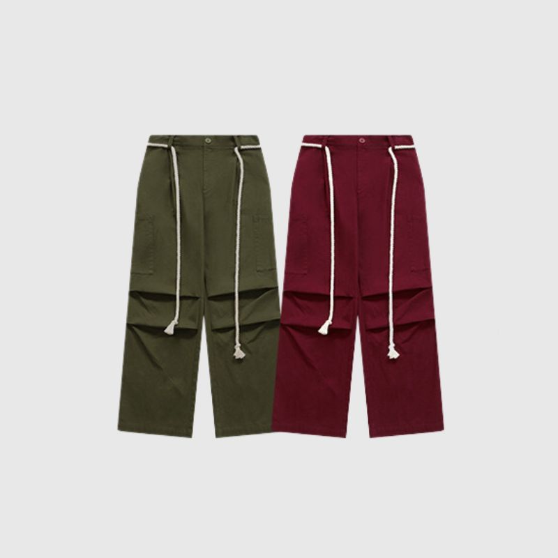Lace-up Wide Leg Cargo Pants Green / S