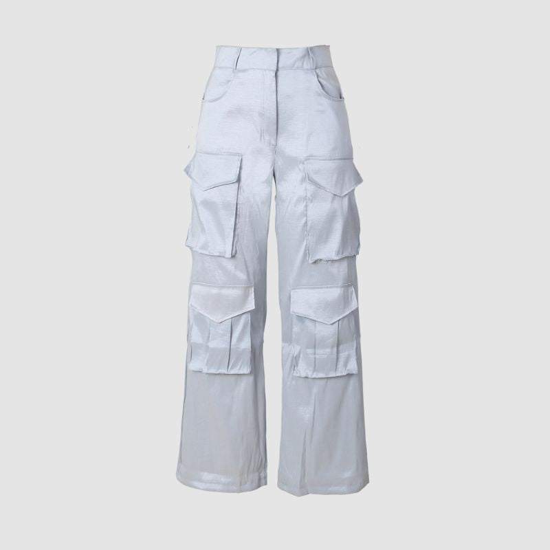 Solid Color Multi-Pocket High Waist Cargo Pants Black / XL