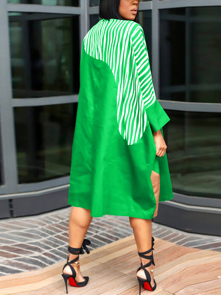 Colorblock Turndown Collar Shirt Dress Orange / S