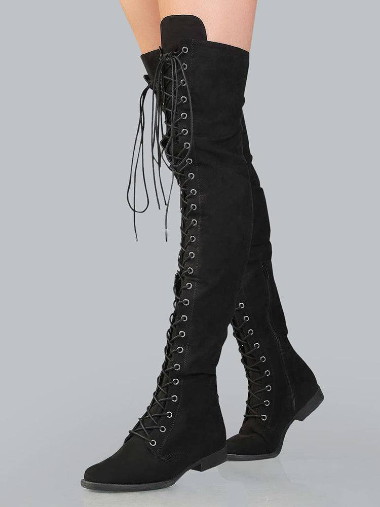 Lace Up Flat Suede Boots Black / 9/9.5