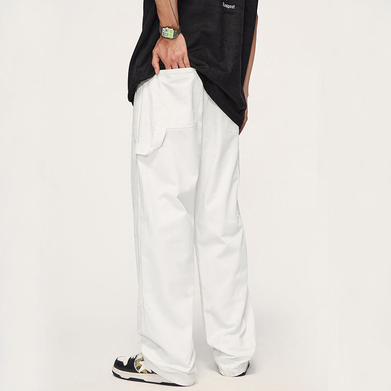 Wide Leg Solid Color Cargo Pants Balck / L