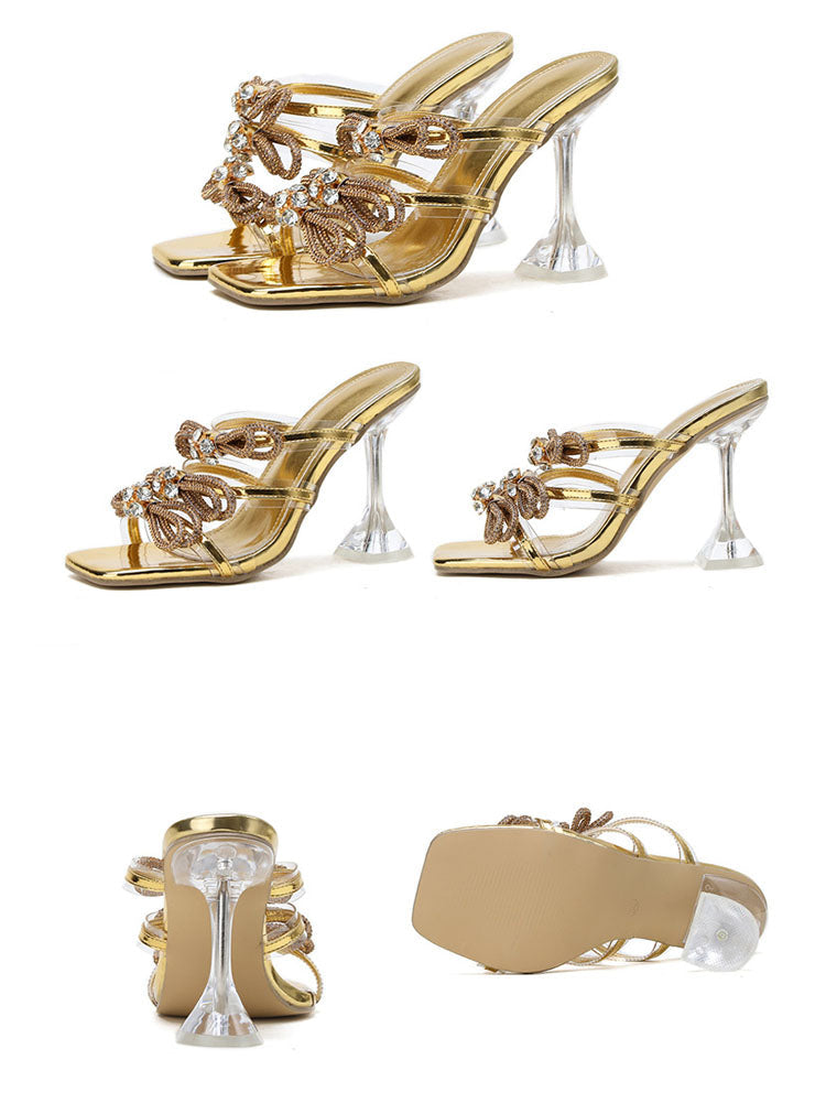 Bow Rhinestone Heels Gold / 7.5/8