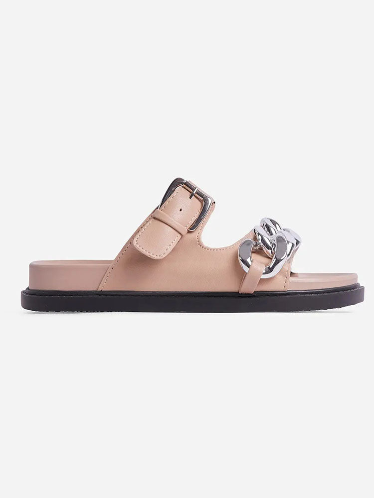 Chain Decor Double Buckles Sandals Green / 10