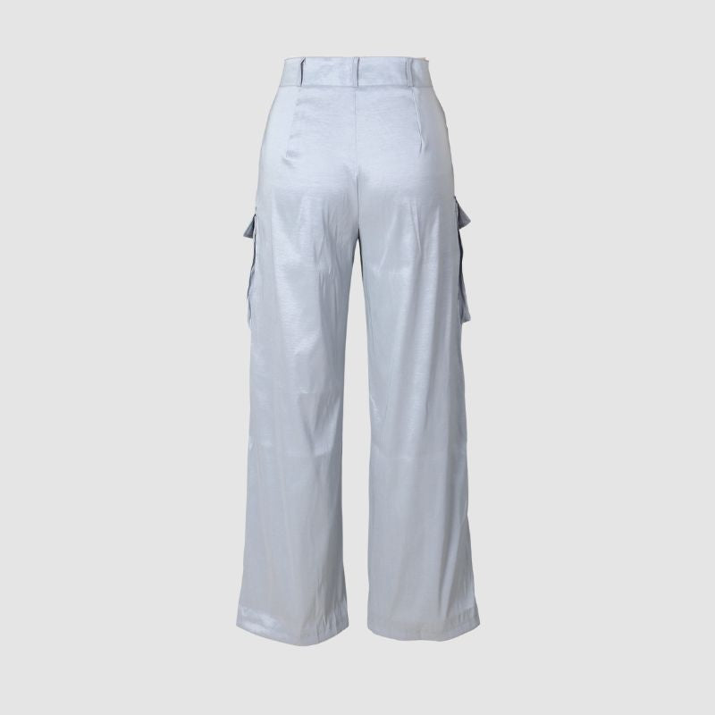 Solid Color Multi-Pocket High Waist Cargo Pants Black / 2XL