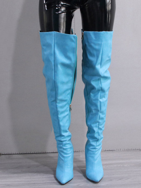 Full Zip Over The Knee Leather Boots Red / 6