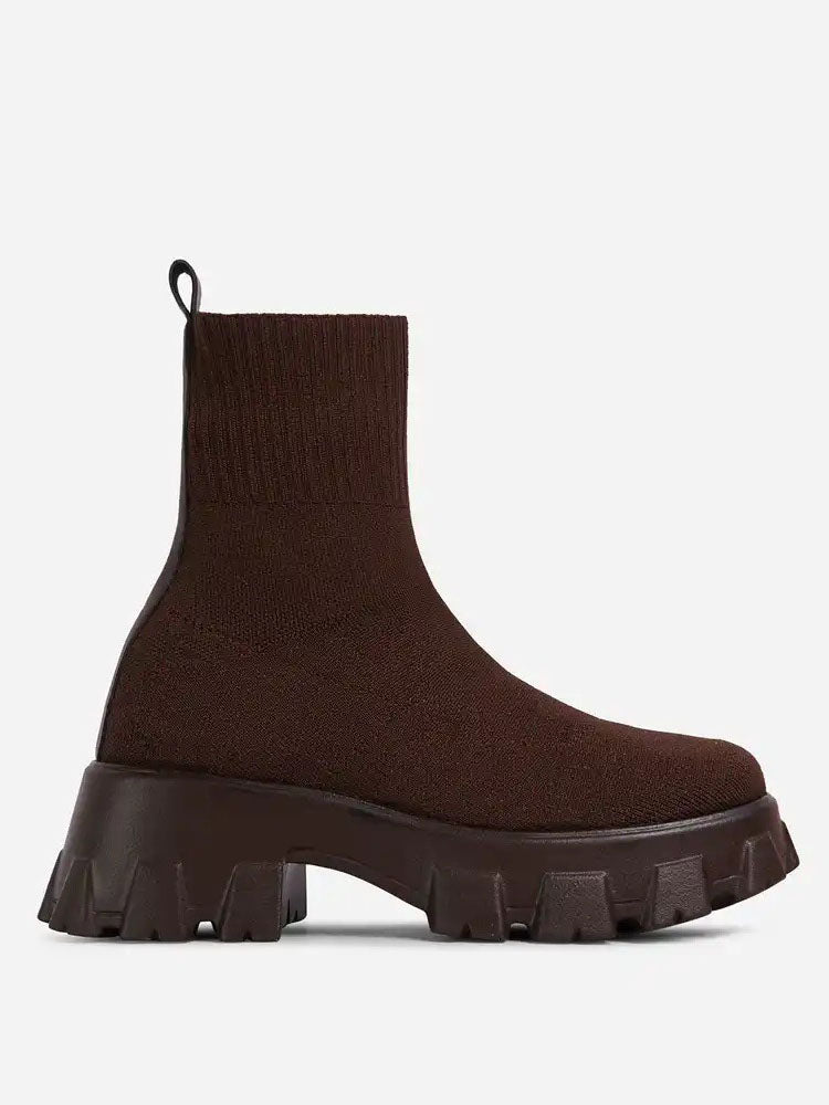 Chunky Sole Socks Boots Beige / 8.5