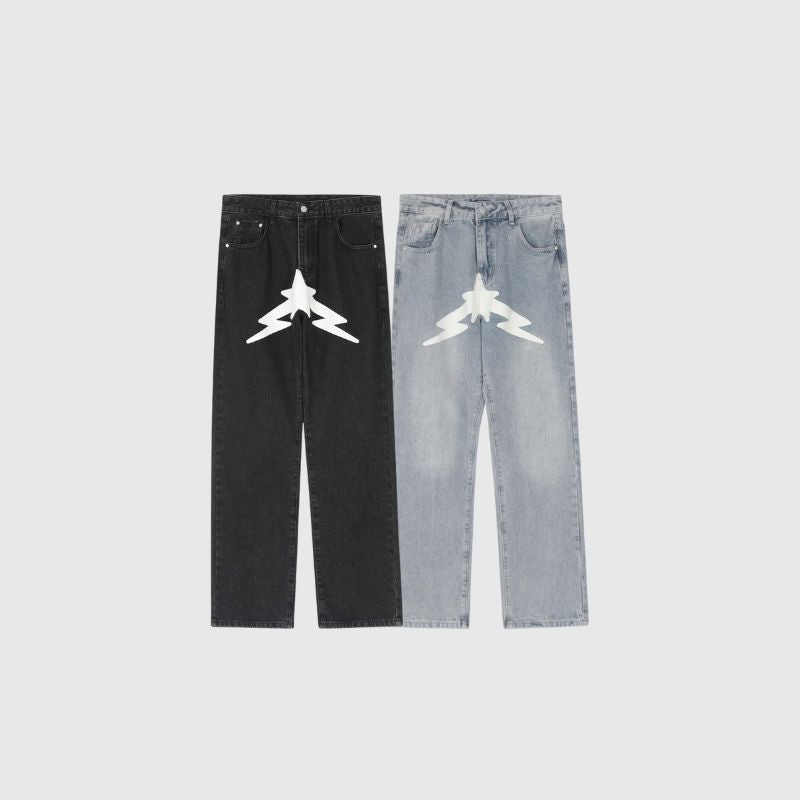 Star Pattern Printed Jeans Black / 2XL