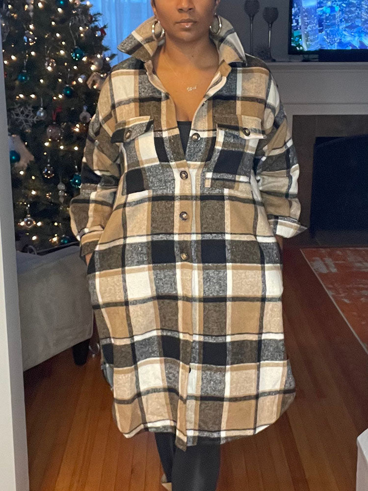 Flannel Pocket Plaid Cardigan Rose / M