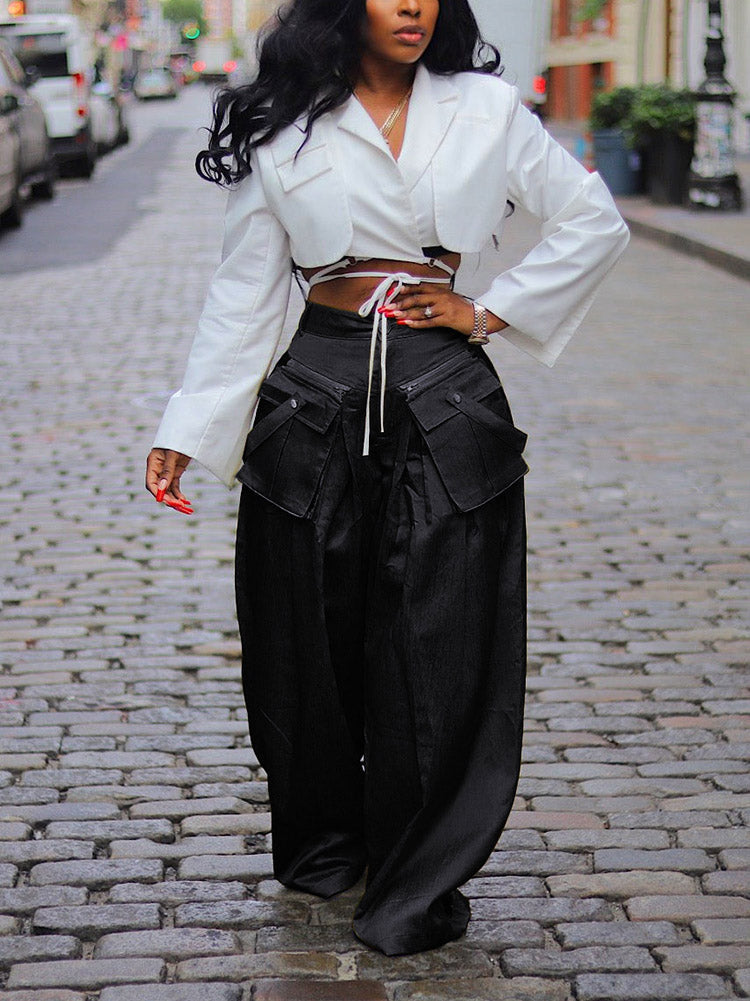 Cargo Pocket Wide Leg Pants Black / XL