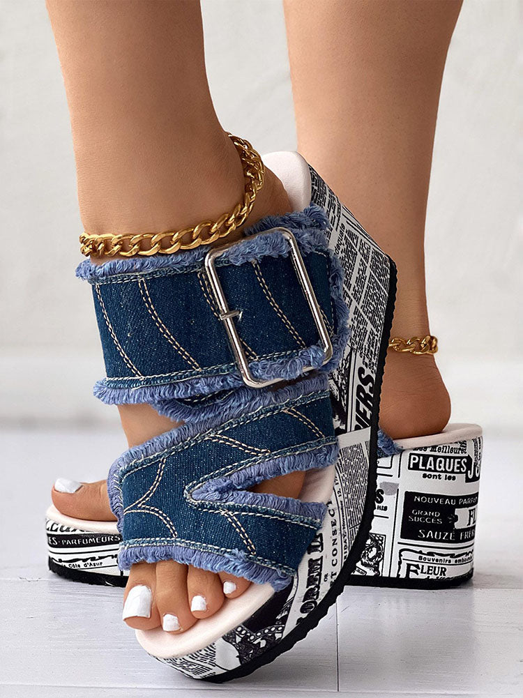 Denim Wedge Sandals Blue 2 / 5/5.5