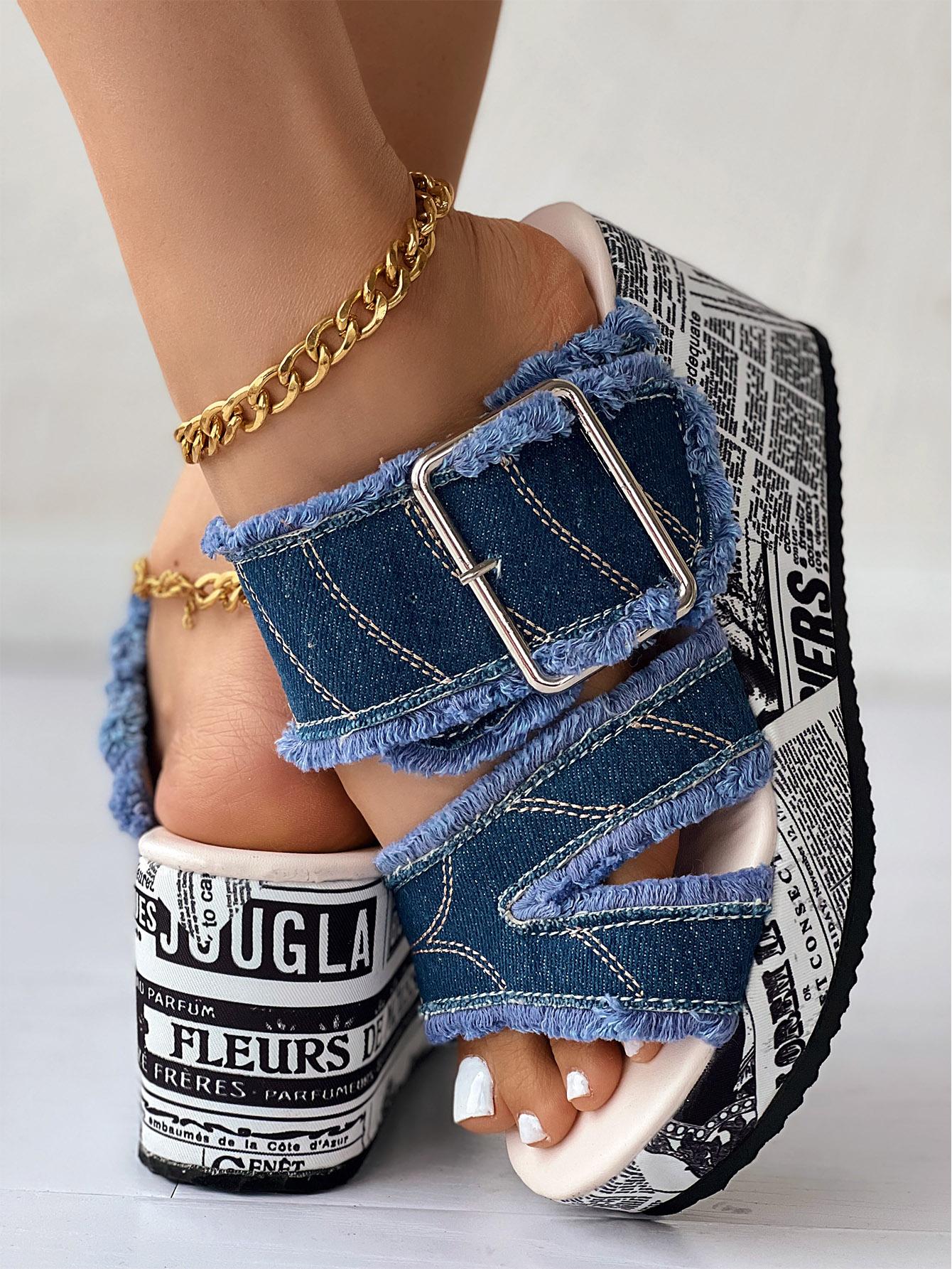 Denim Wedge Sandals Light Blue / 7.5/8
