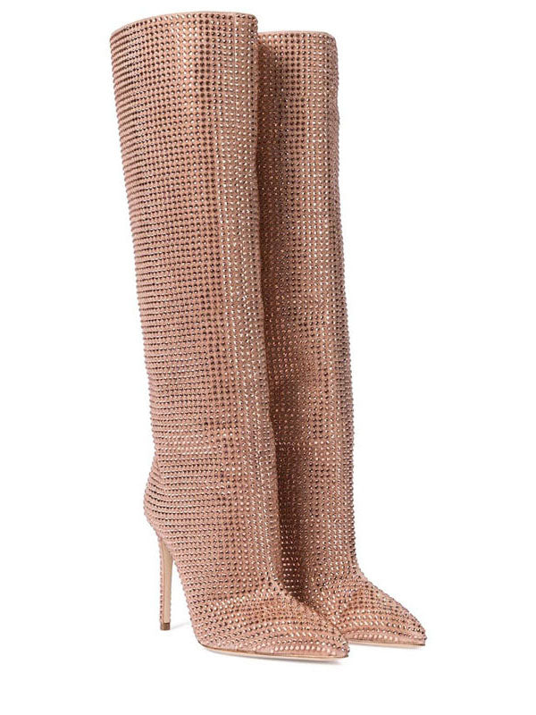Crystal-Embellished Suede Boots Champagne / 5/5.5