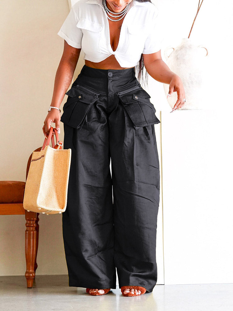 Cargo Pocket Wide Leg Pants Black / 2XL